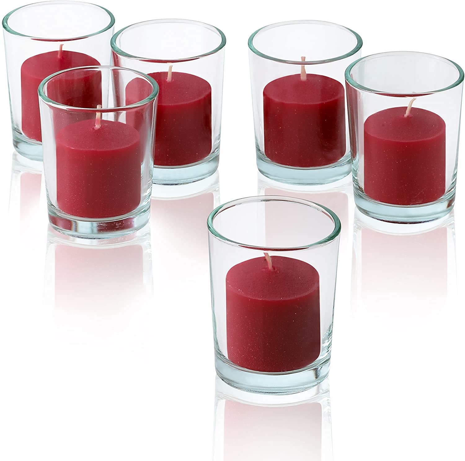 MOWIN Votive Candles Unscented Smokeless Wax Candles Set of 6 Votive Glass Candle Home Decor Small Candle 8-9 Hour (Red Votive C